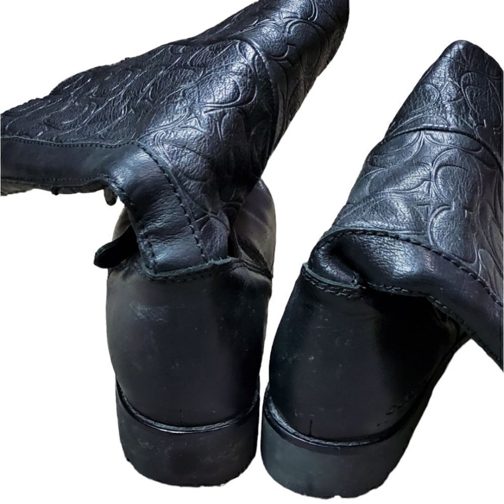 Coach Monogramed Black Leather Moto Boots - Picture 4 of 8